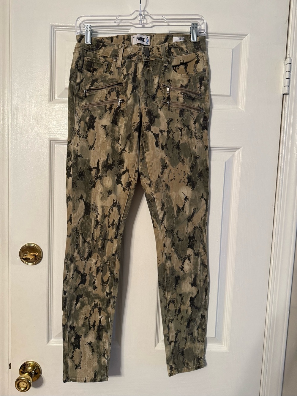 PAIGE Beige and Olive Green Printed Jeans